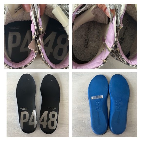 P448 Women’s Skate Glitter Lace-Up High Top Sneakers Size 38 Leather Shoe Italy - Picture 14 of 16